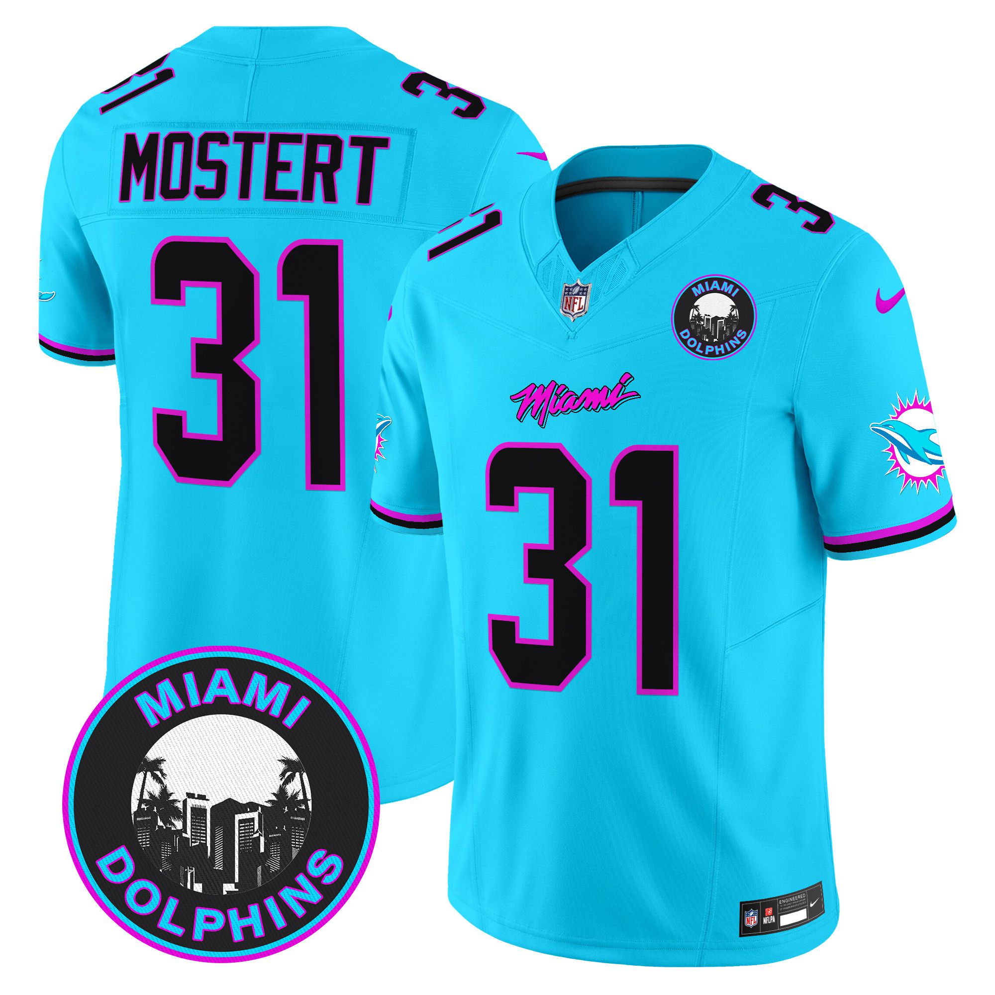 Men Miami Dolphins #31 Mostert Light Blue 2024 Nike Vapor Limited NFL Jersey style 1